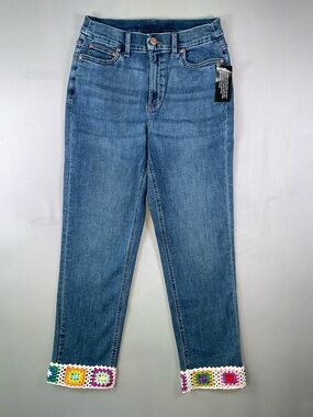 Canyon Retreat NEW Boho Style High Waist Cropped Granny Crochet Hem Jeans Size 6